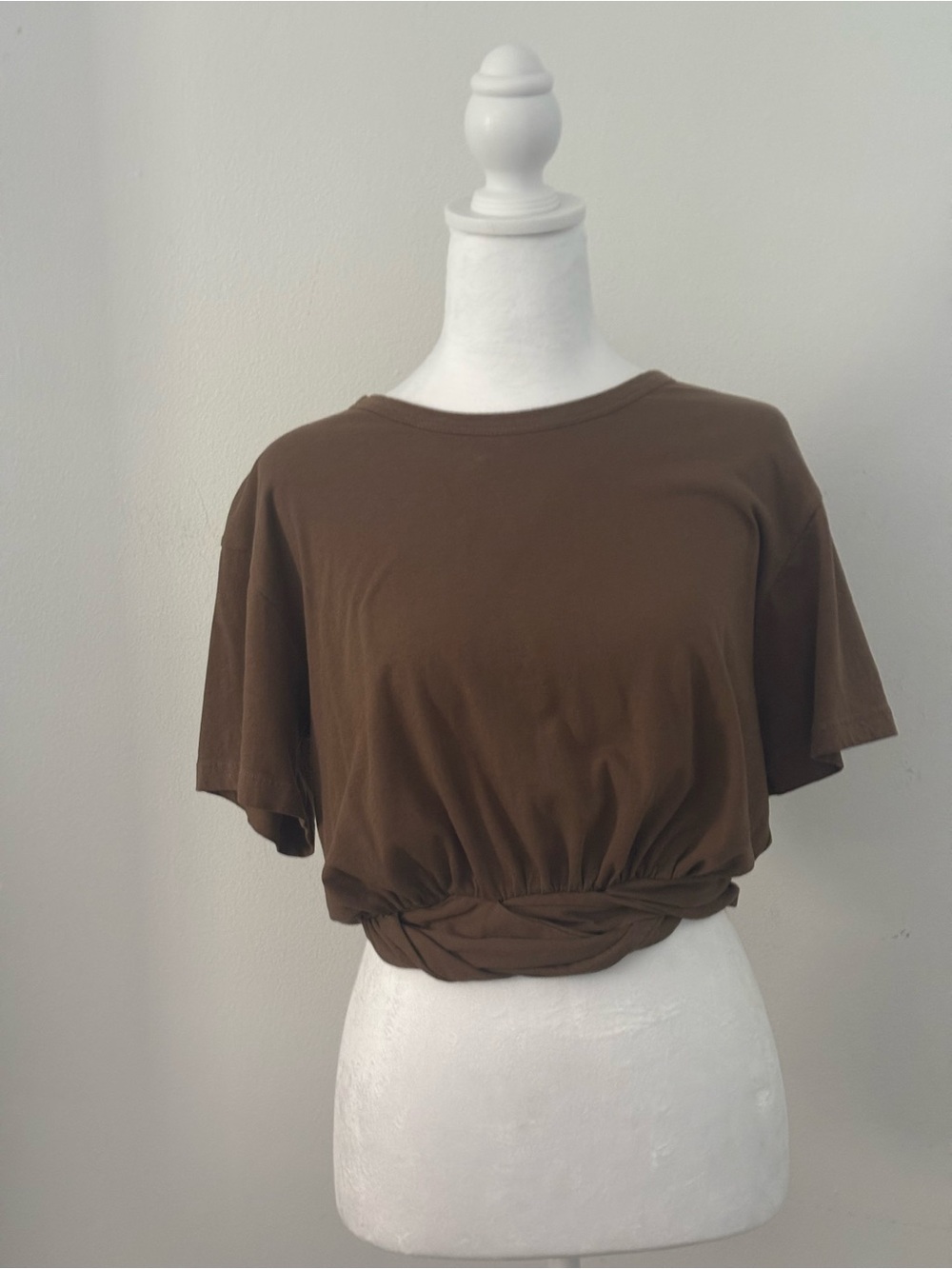 LOFT Chocolate Brown Cropped Tee with Gathered Waist